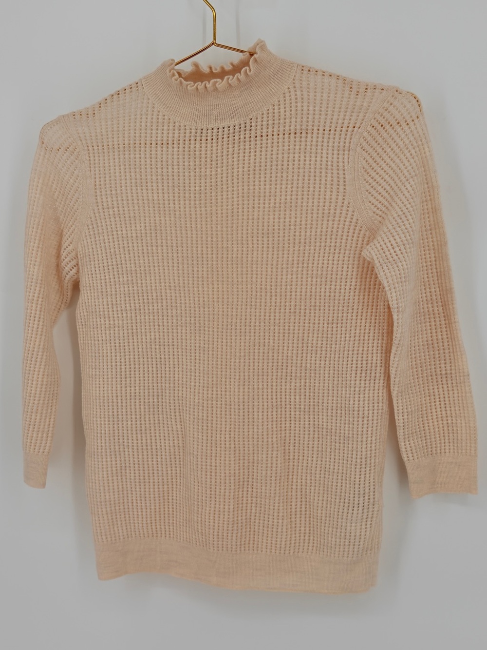 AllSaints Haze Merino Wool Ruffle Mock Neck Sweater Cream Size Small